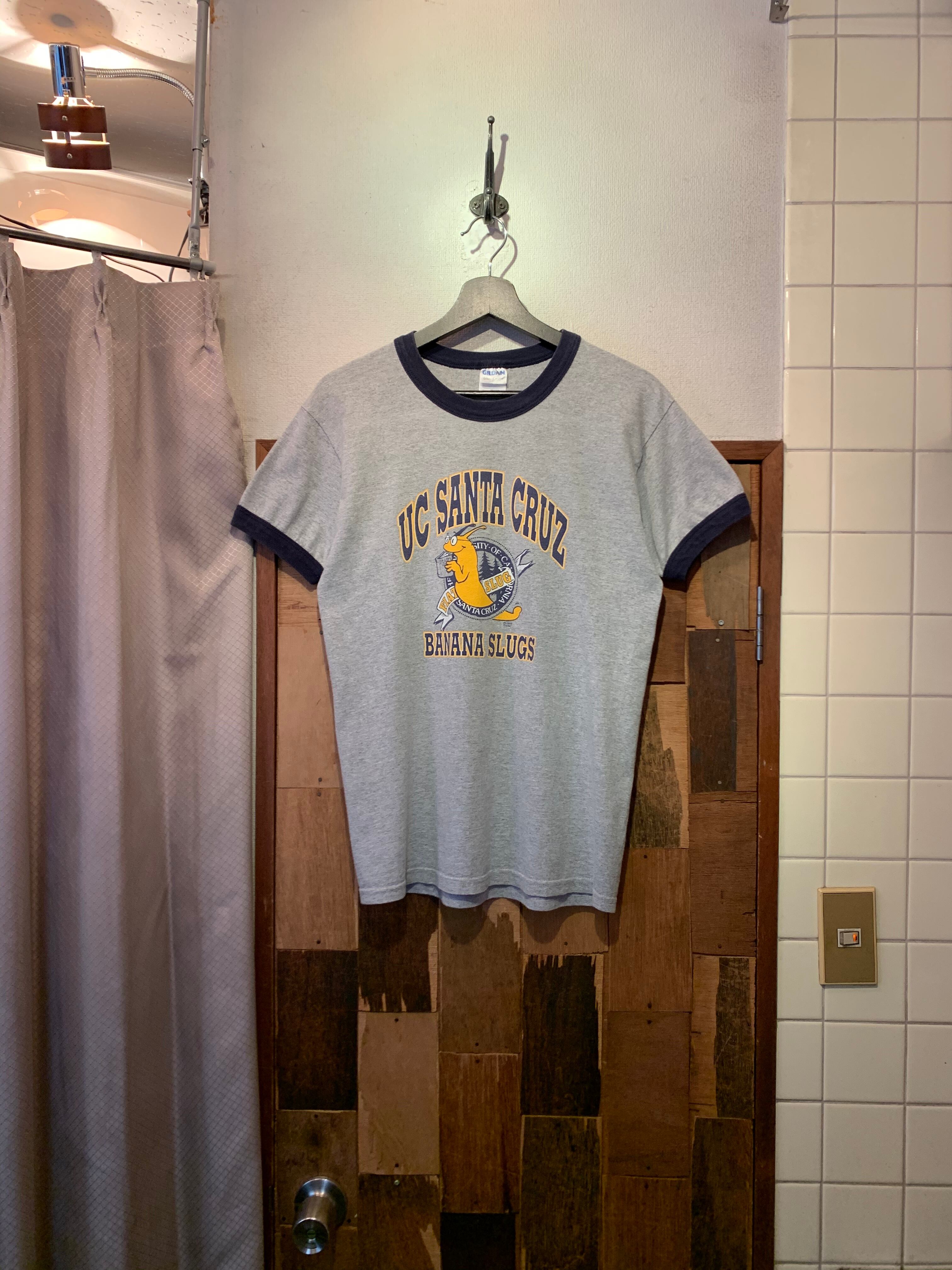 GILDAN” ©︎ US Santa Cruz gray×navy printed S/S ringer T shirt