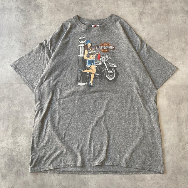 ハーレーダビッドソン ハーレーガール Tシャツ 古着 プリント 2XL グレー