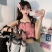 ✞ トップス プリーツスリムレースベルベットショート大人女子☆ ステッチ ✞ゴスロリ SM ミリ 甘ロリ クラロリ 和ロリ エレガント 黒ロリ 姫ロリ 華ロリ BB-BB0049473