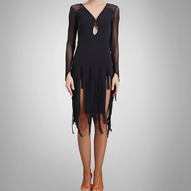 タッセルデザイン　ラテンダンススカート　　長袖シースルー　　　ds0250