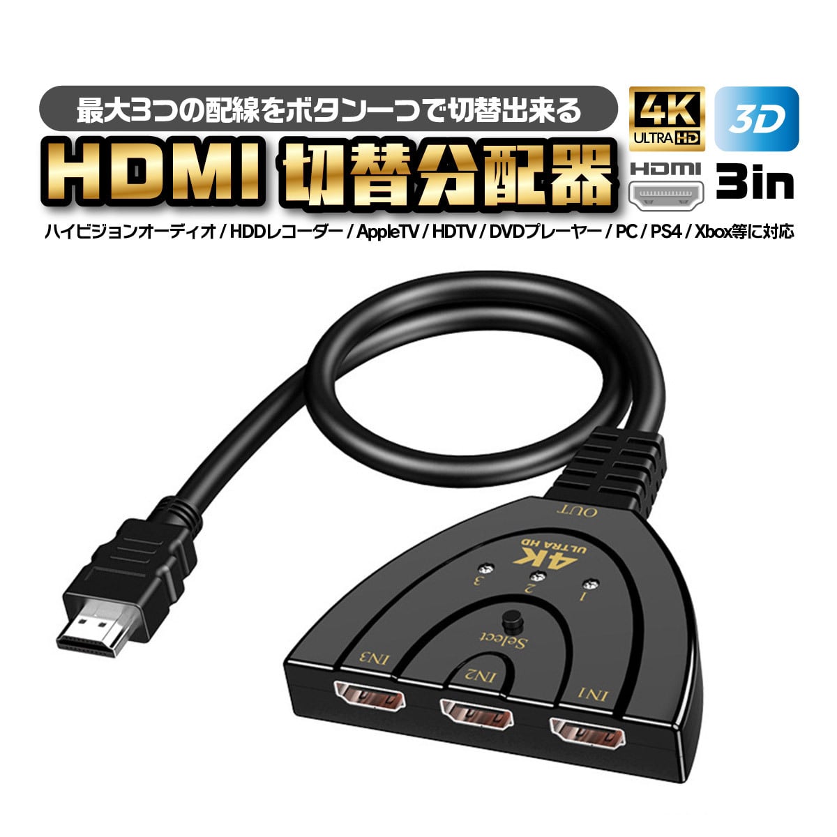 HDMI 分配器 切替器 セレクター 切り替え ディスプレイ 複数 3入力 1