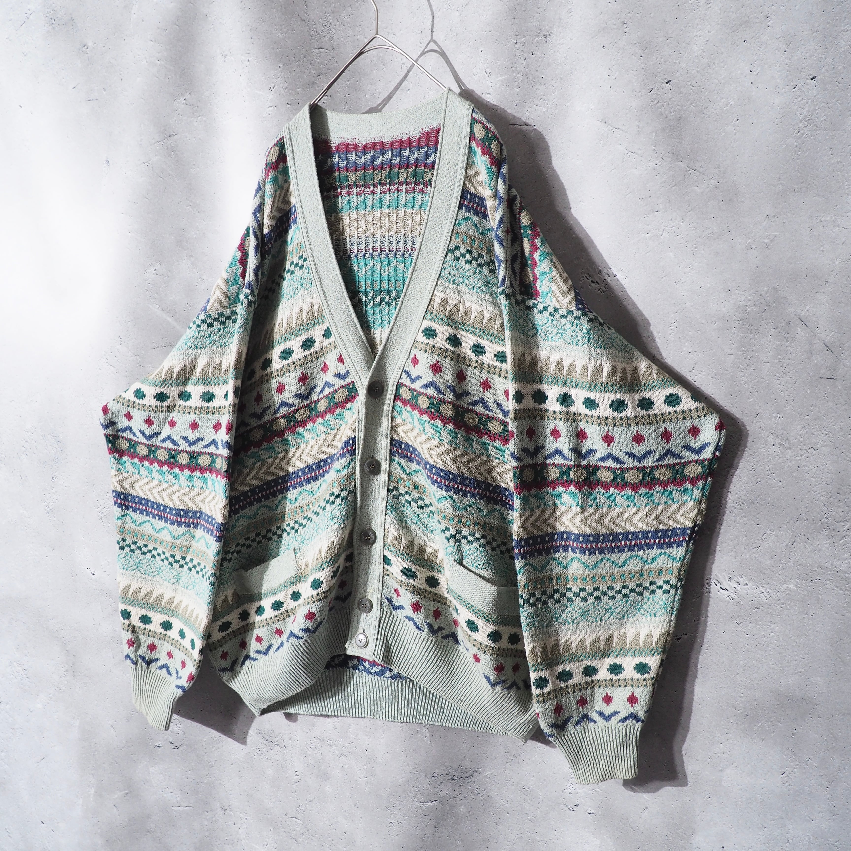 1990s " Made in Italy " Mint green Color vintage loose knit cardigan