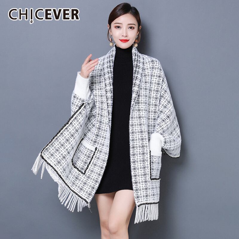 CHICEVERニットマントセーター女性Vネックバットウィング長袖パッチワークTelsカーディガン2021 ロング 6base559010600191