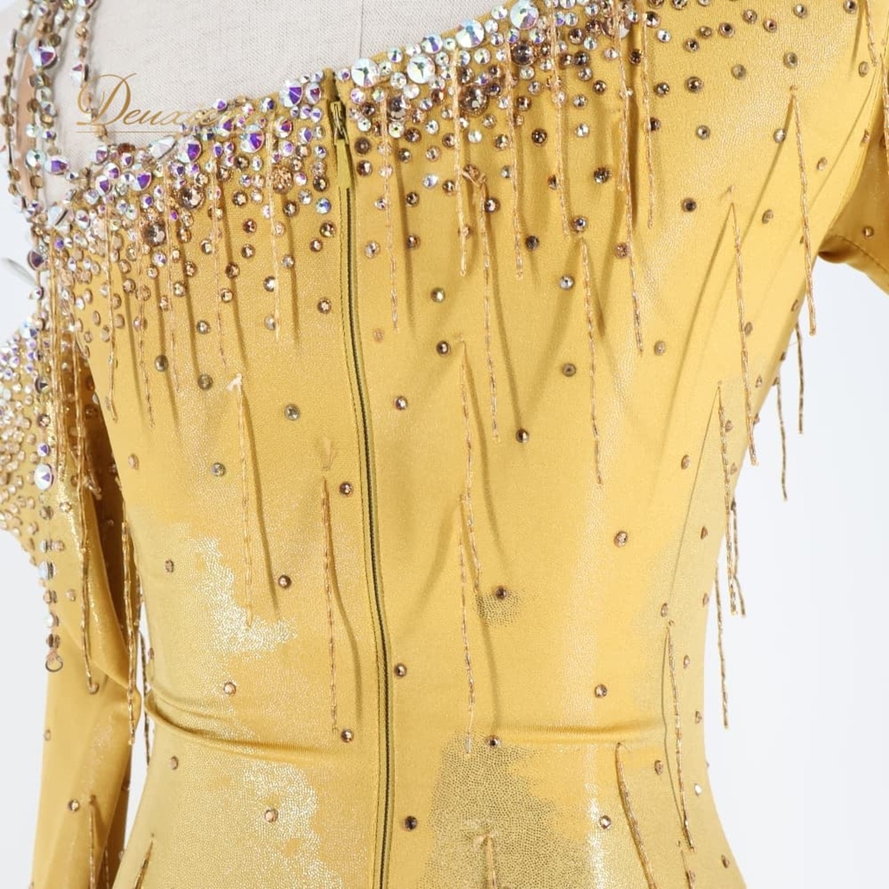 社交ダンス 衣装 クリスアン CHRISANNE イングランド製 スタンダードドレス ワンピース ドレス ホワイト系 ゴールド系 白 金 デモ 競技 ダンス パーティ 発表会 レース フロート レディース ゴージャス 大人かわいい エレガント