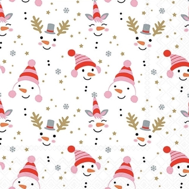 【Ambiente】バラ売り2枚 ランチサイズ ペーパーナプキン Funny snowmen ホワイト