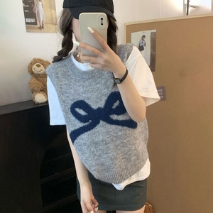 ベスト ニット ジレ レディース 春秋冬 韓国 リボン柄 大人 かわいい 重ね着 おしゃれ レイヤード ゆったり 体型カバー カジュアル セーター 着痩せ 大人可愛い 大人女子