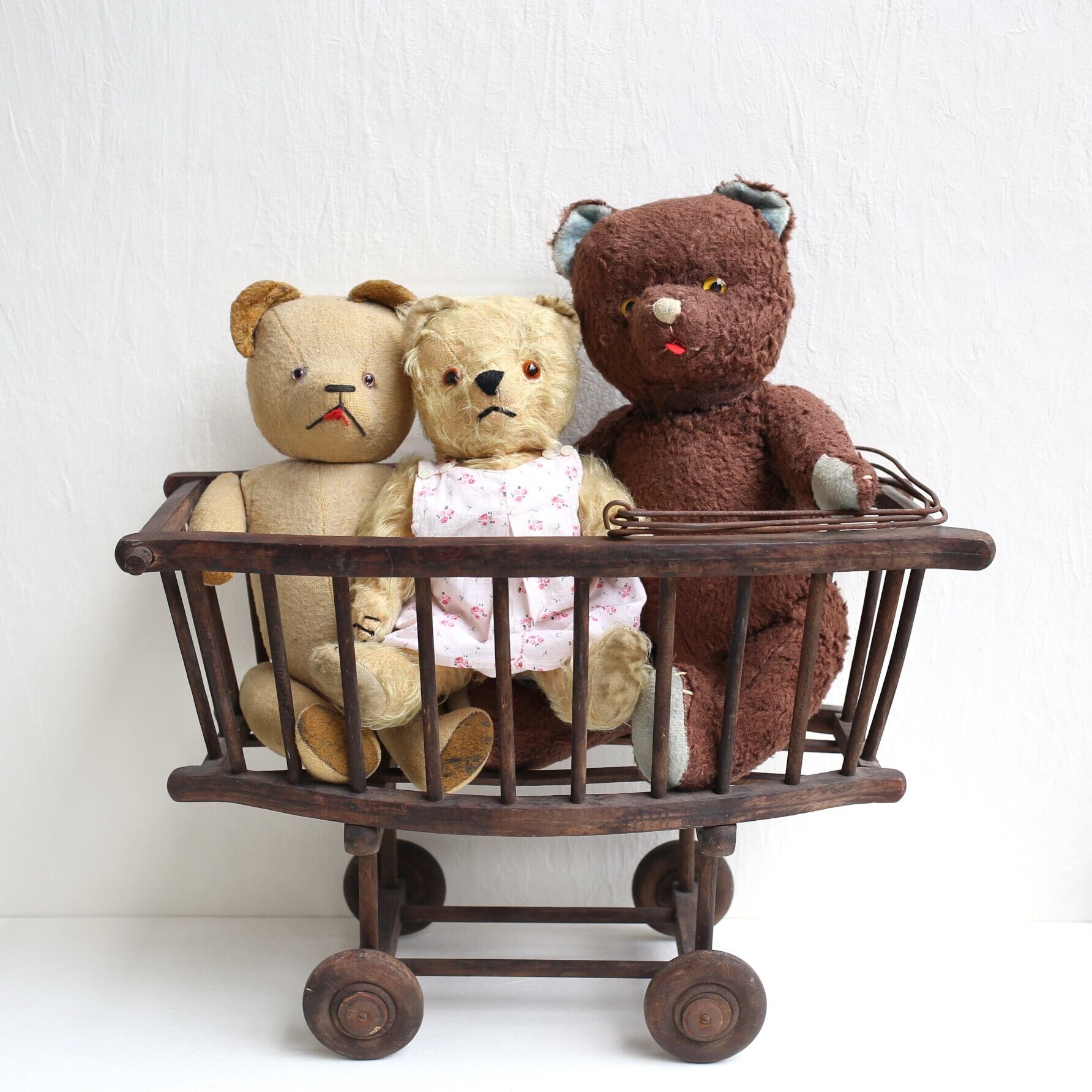 フランス アンティーク ヴィンテージ ドール用 ベビーカー 木製カート N-05080
