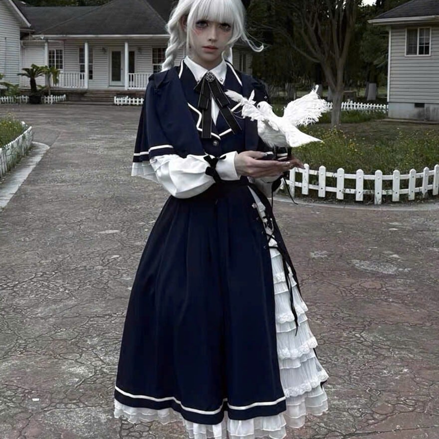 M即納】クラシカル 学園風 セットアップ ワンピース ショートケープ