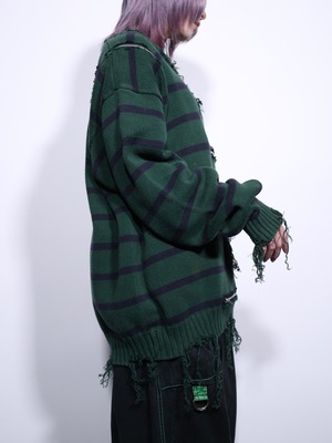 REMAKE / zipper custom border boro knit