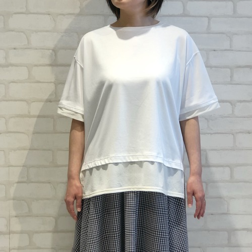【再入荷】QTUME/25115/異素材レイヤードデザインTシャツ(ホワイト)