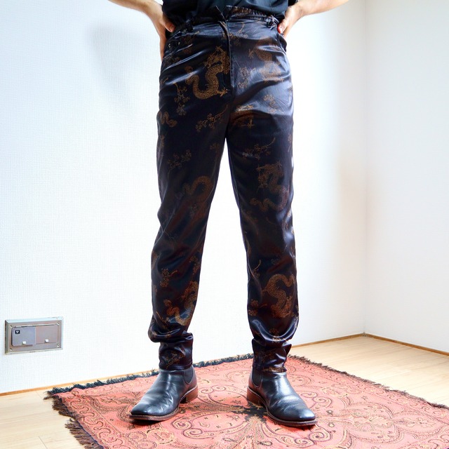 "サテン" "made in France" Dragon pattern satin pants