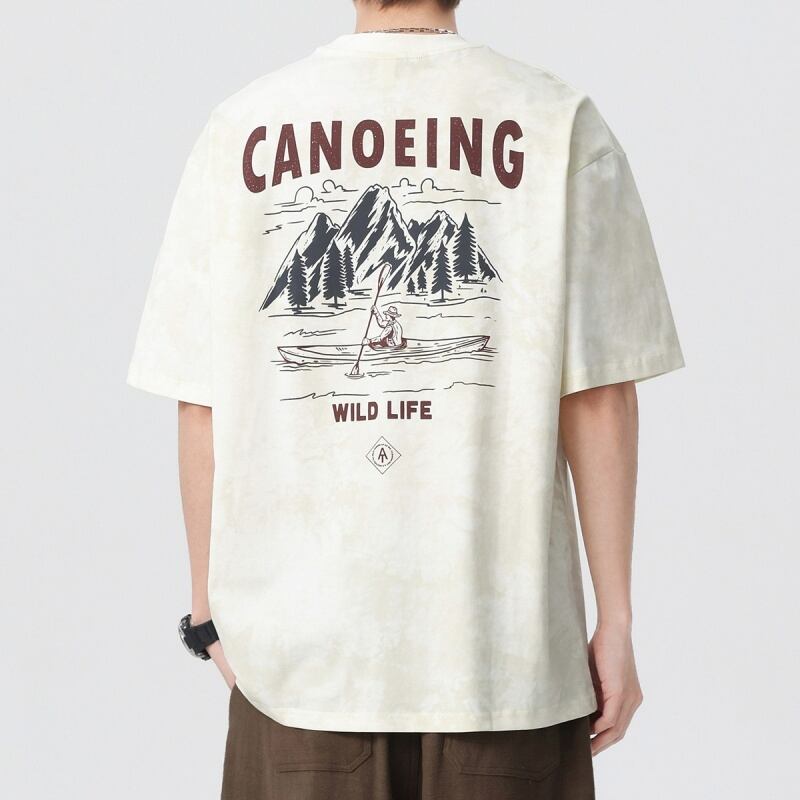ビンテージ風のカヌー柄Tシャツ 4XLまで対応 A18402