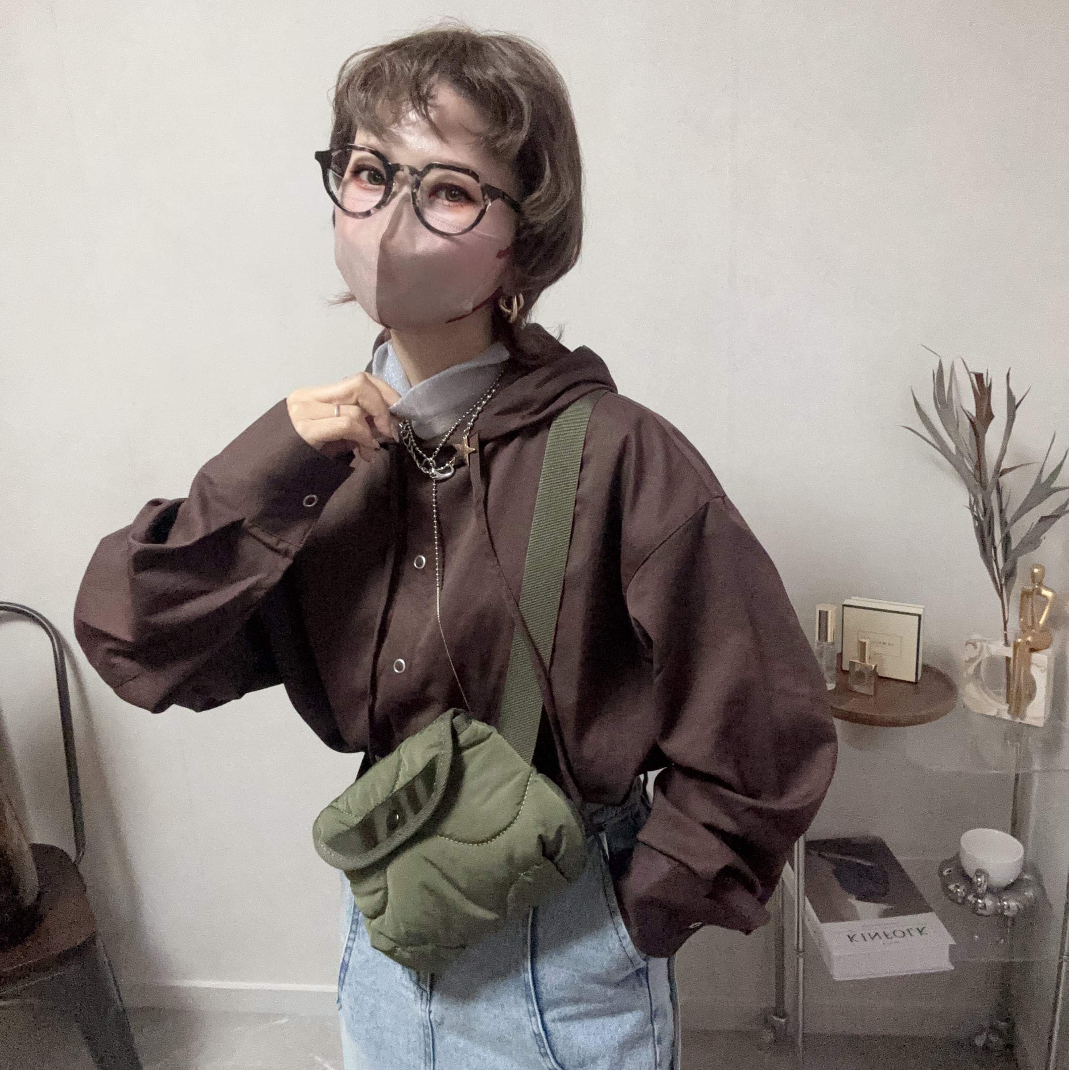 vintage brushed hood shirt【Brown】