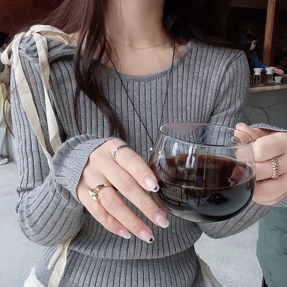 One shoulder rib knit / gray (4月中旬頃発送予定)