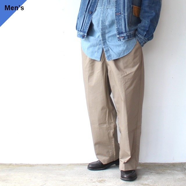 weac. ２タックワークワイドトラウザー / 高密度コットンタイプライター　STANDARD WIDE PANTS-Cotton Typewriter　（Beige）