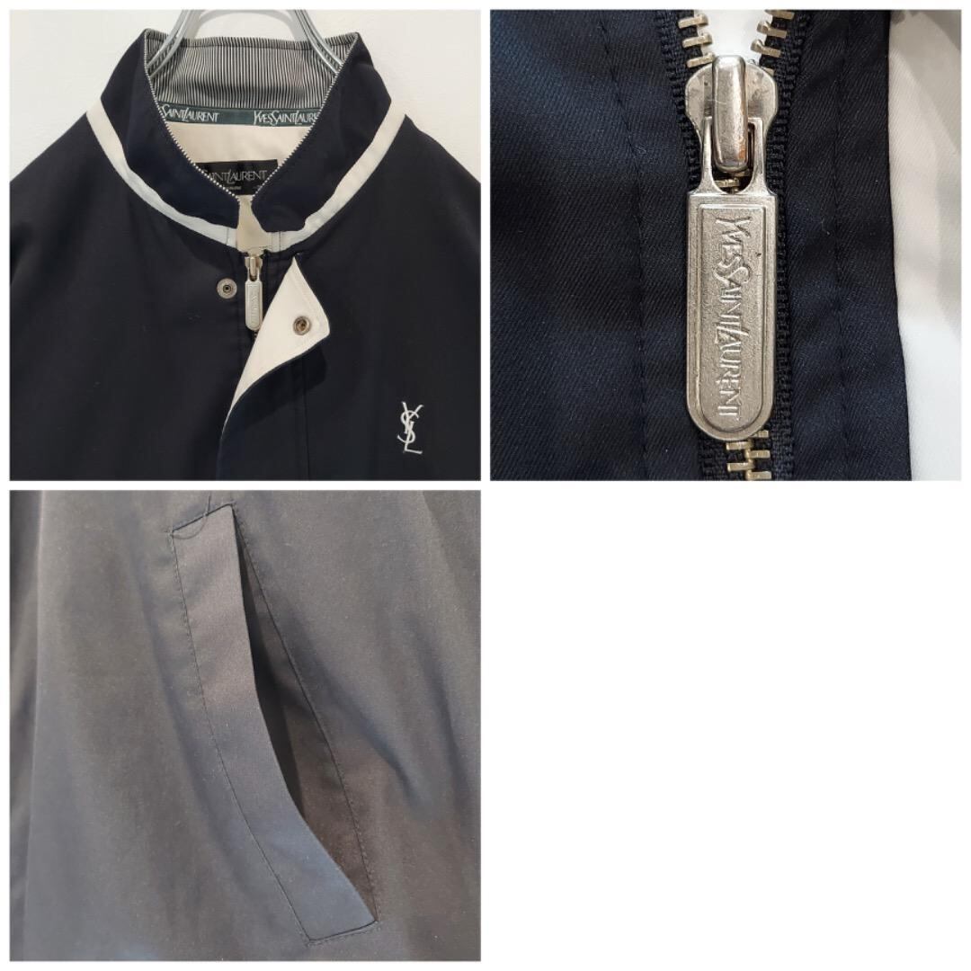 イヴサンローラン ナイロンジャケット ブルゾン 刺繍 紺 白 M 10738  