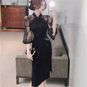 【送料無料】 ロングドレス ドレス 衣装 ワンピース パーティドレス ロング ひざ丈 袖あり 半袖 チョークネック クルーネック Iライン レース 透け感 シースルー スリット 薄手生地 エレガント 上品 可愛い きれいめ シンプル シック コンサバ 華やか おしゃれ お洒落 主役級 こなれ感 高見え 高級感 夏 20代 30代 40代 レディース 女性用 デート お呼ばれ 結婚式 二次会 パーティ 演奏会 誕生日会 ファッション コーデ 美脚 脚長 定番   インスタ映え ブラック 黒