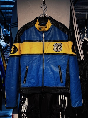 vintage"ROUTE 66"leather switching color Racing jacket