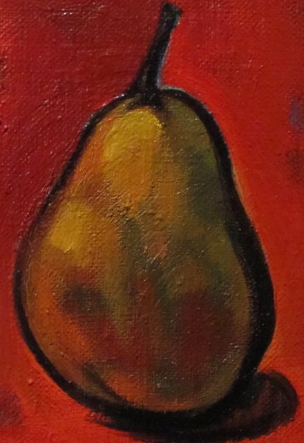 中井一男油絵作品「洋梨ひとつ」 | 「シナモン」小さなハープと絵画の販売