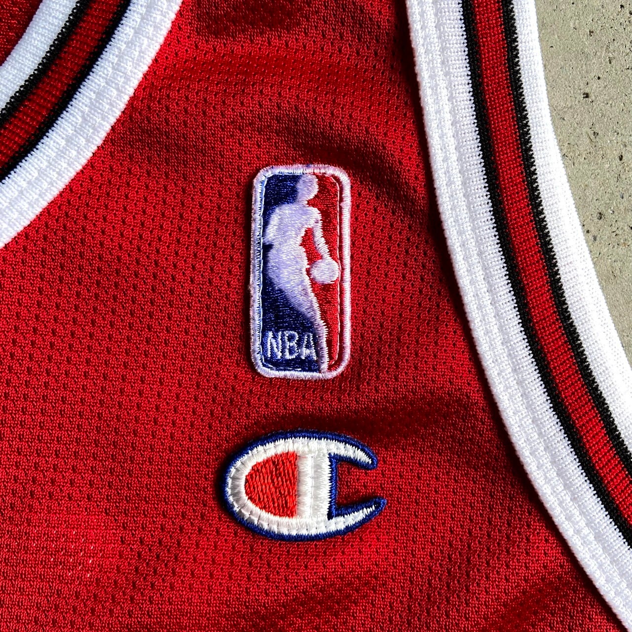 90年代 USA製 チャンピオン Champion NBA シカゴ・ブルズ マイケルジョーダン 45 タンクトップ キッズXL 16-18  メンズM相当 レディースL相当 古着 CHICAGO BULLS MICHAEL JORDAN レプリカユニフォーム レッド 赤色 