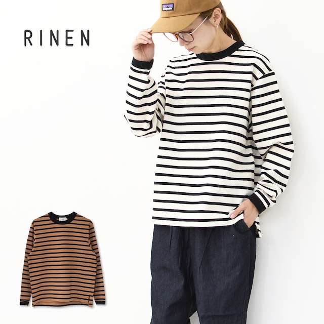 RINEN [リネン] 24/1 引き揃え度詰め天竺ボーダー クルーネック [R17603-W] ボーダーTシャツ・クルーネック・コットン・長袖・ロンT・LADY'S [2025AW]