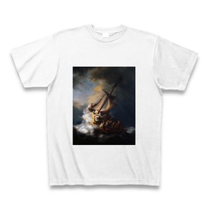 ガラリアの海の嵐（レンブラント・ファン・レイン）：厳選名画Tシャツコレクション（ホワイト）