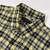 Kinloch Anderson キンロックアンダーソン リネン&コットン チェック柄 半袖シャツ M/メンズ/レナウン/日本製/イエロー×ネイビー×ホワイト