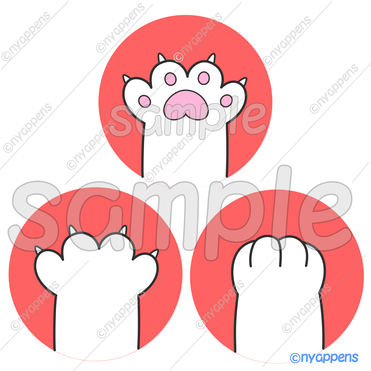 【商用利用OK】猫イラスト(にゃんパ/白)シールやアイコン、素材に!3種セット