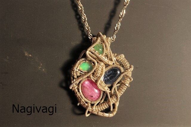 Ruby Kyanite Opal Emerald silver925 wirewrapping pendant