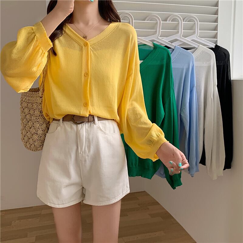 シャツ サマースタイルジャケット 薄手Vネックセーター ロング 夏物 YY-ファッション27002117618