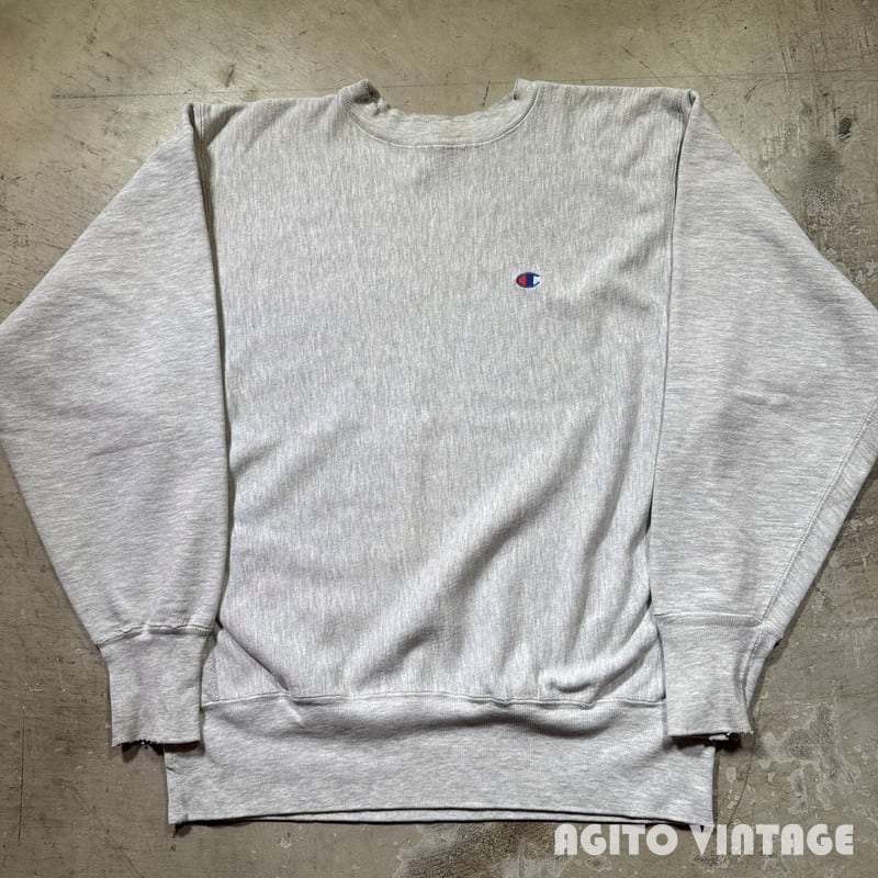90's Champion チャンピオン リバースウィーブ スウェット 目付き グレー 定番 刺繍タグ ダメージ LARGE USA製 希少 ヴィンテージ BA-2897 RM3318H