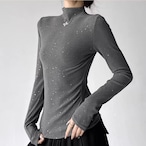 Winter Long Sleeve T-Shirt, Sparkly Mock Neck Slim Fit Top (ME295)