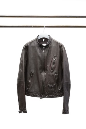 00's "ARMANI JEANS" Dark-Brown Color Goat Leather Double-Zip Blouson Made in ITALY