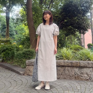 綿麻ストライプワンピース