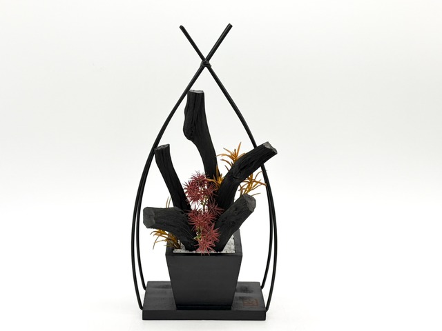 紀州備長炭 インテリア 『結び鎌倉 華付』 置物 オブジェ 消臭 調湿