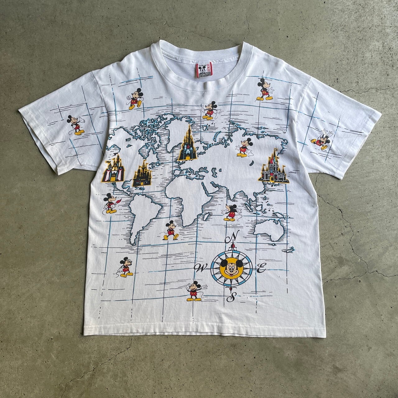 ディズニーヴィンテージマップTシャツ総柄　地図　ミッキーマウス　サイズフリー