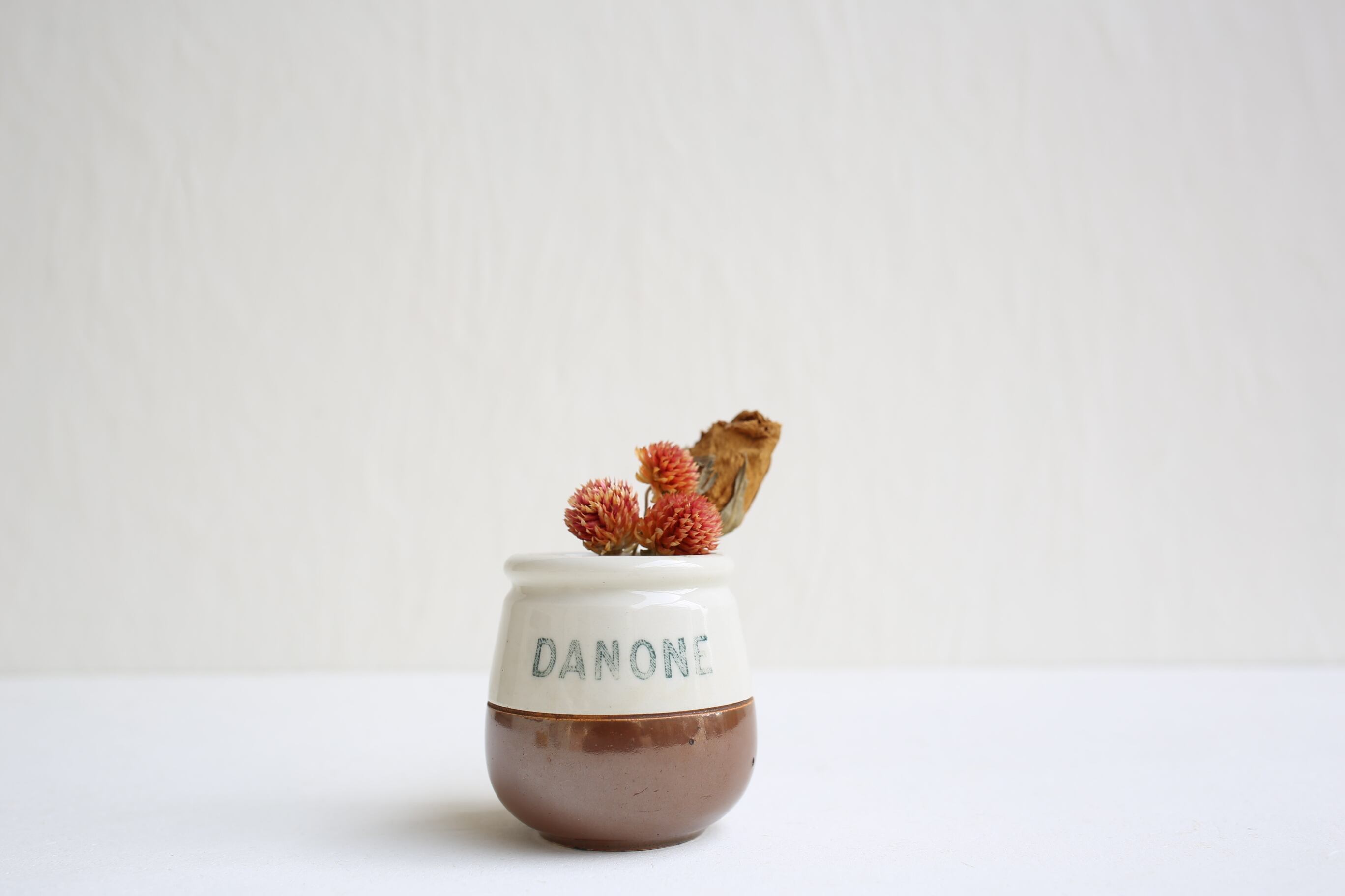 フランス アンティーク ヴィンテージ 『DANONE』ダノン 陶器製 ヨーグルトポット N-00691