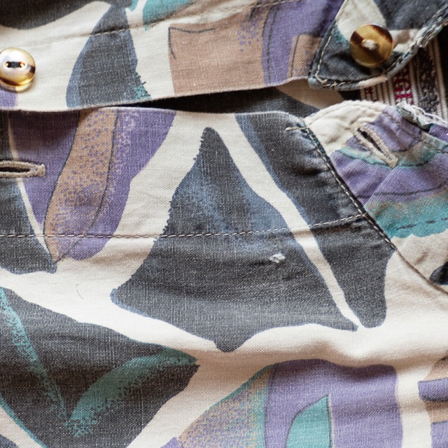 "J.RIGGINGS" vintage Jungle pattern cut-off collar shirt