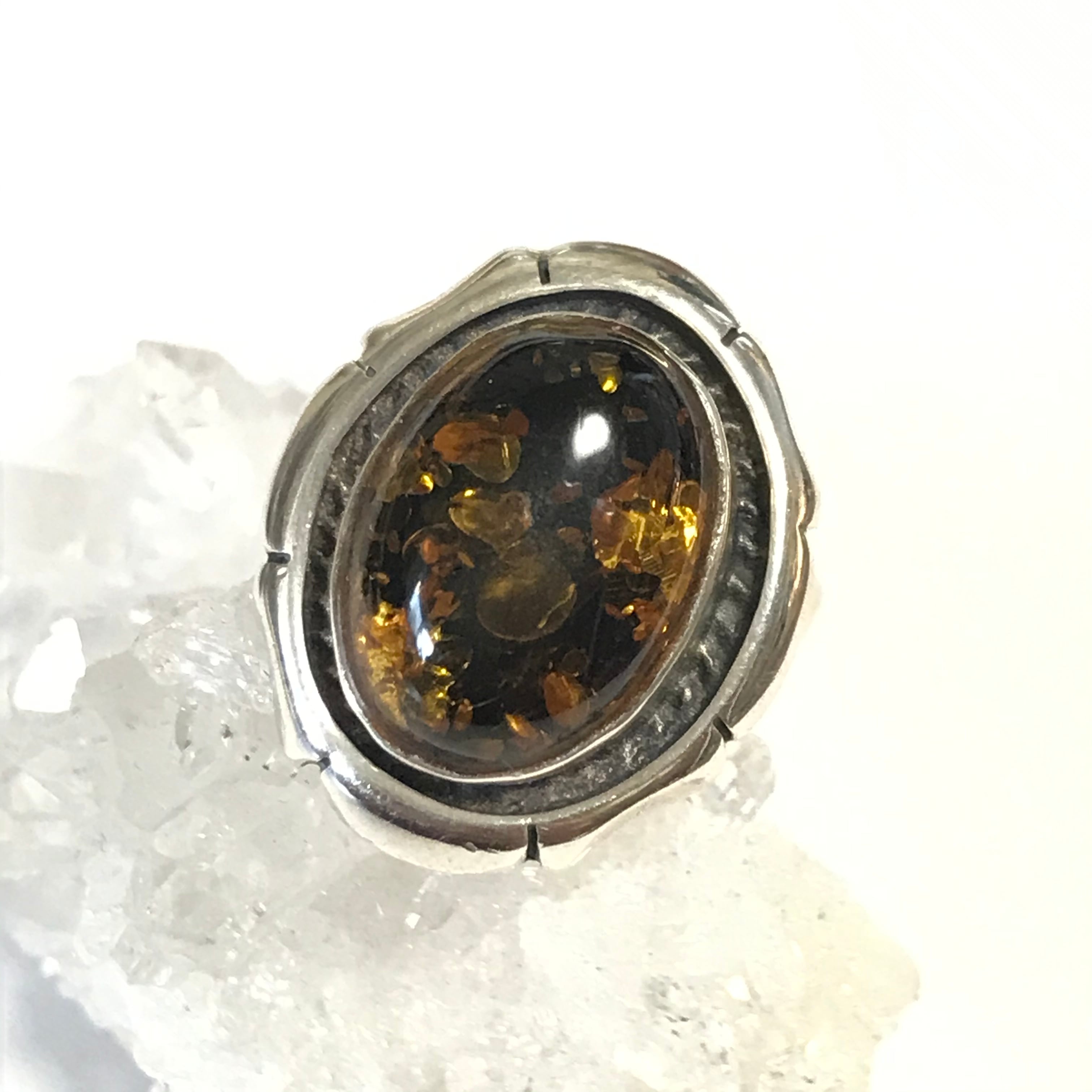 グリーンアンバー シルバー925 リング 琥珀 指輪 | momi accessory 