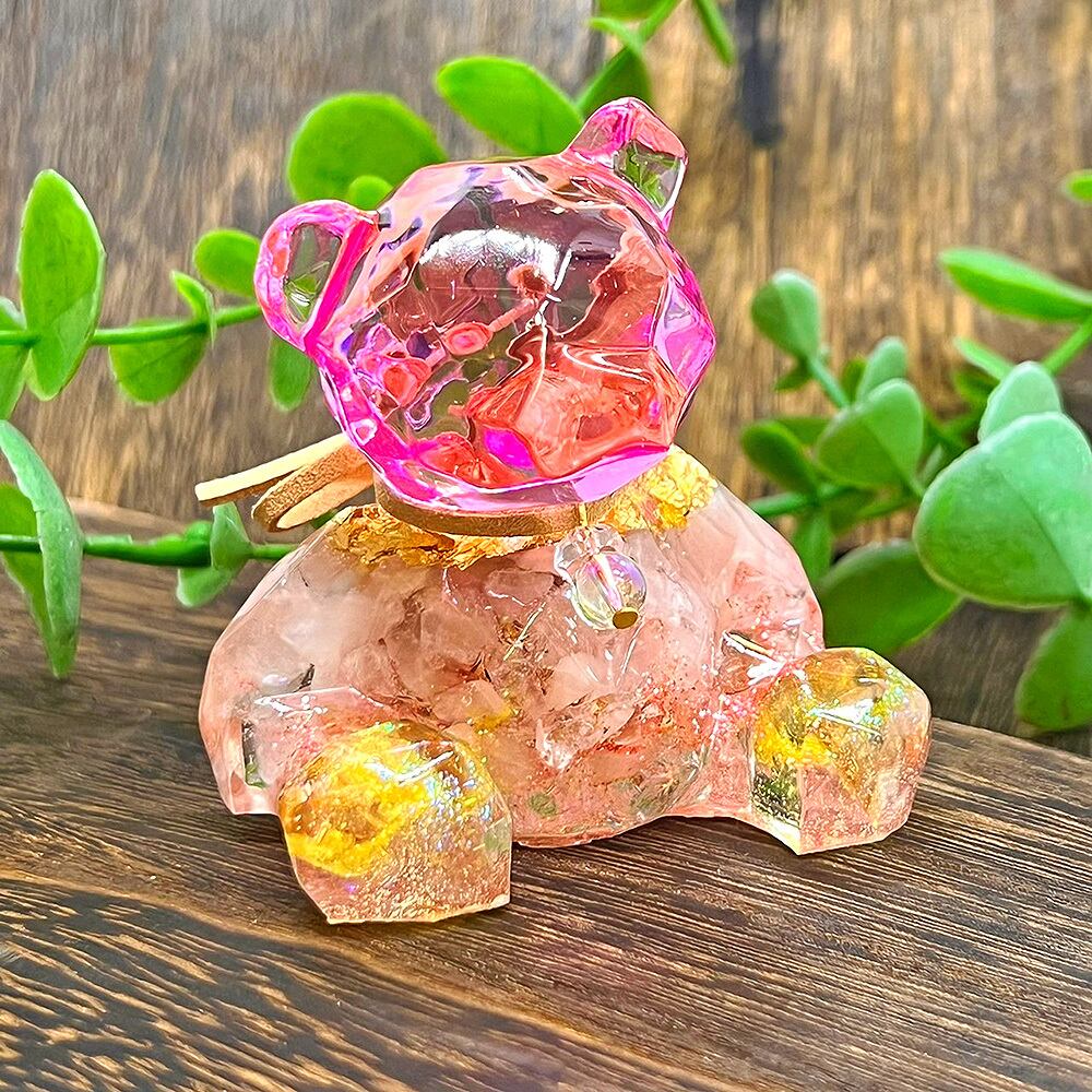 こぐまのオルゴナイト ローズクォーツ&シトリン 首飾り付き