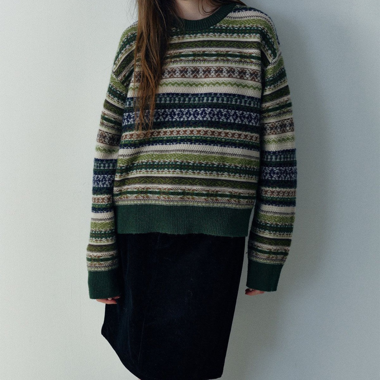 Crew Neck Striped Knit Top T4118