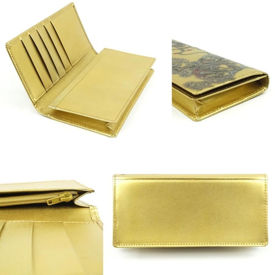 100644風神雷神浮押し長財布(ゴールド) | takasago | 東京柴又革財布専門店
