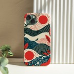 受注生産 iPhoneケース 赤い太陽と海の民芸柄｜波モチーフ FMSY028A
