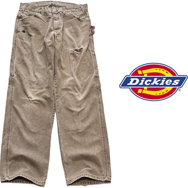 1点物◇ディッキーズ雰囲気系ペンキ焦茶ワイドペインターパンツ古着