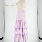 社交ダンス 衣装 Papillon パピヨン スカート レッスンウェア パープル系 練習着 薄紫 光沢感 フォーマル ステージ衣装 発表会 フェミニン ロング丈 ティアードスカート 上品 清楚 かわいい