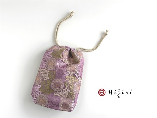 再販‼︎   和柄巾着袋(大)　高級金襴…若紫《送料無料》
