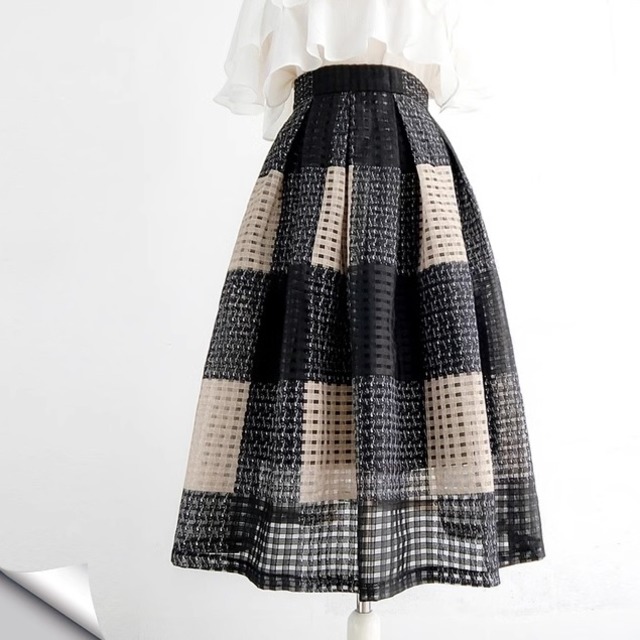 mesh check skirt<sk1834>