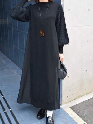 ロージー  Rosiee 袖シャギー布帛ドッキングOP