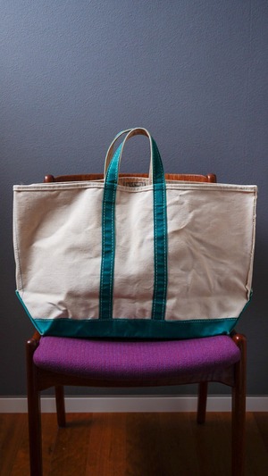 【1980s】L.L.BEAN エルエルビーン BOAT AND TOTE キャンバス バッグ (ホワイト × グリーン) 《旧タグ 2色タグ  ギザタグ トート ヴィンテージ》