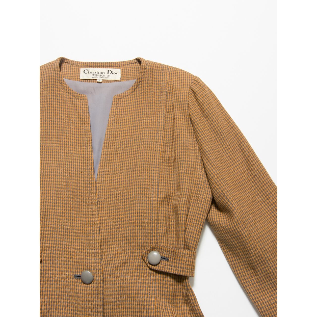 【Christian Dior】Linen blend check pattern collarless jacket（クリスチャンディオール リネン混ノーカラーチェックジャケット ）3d